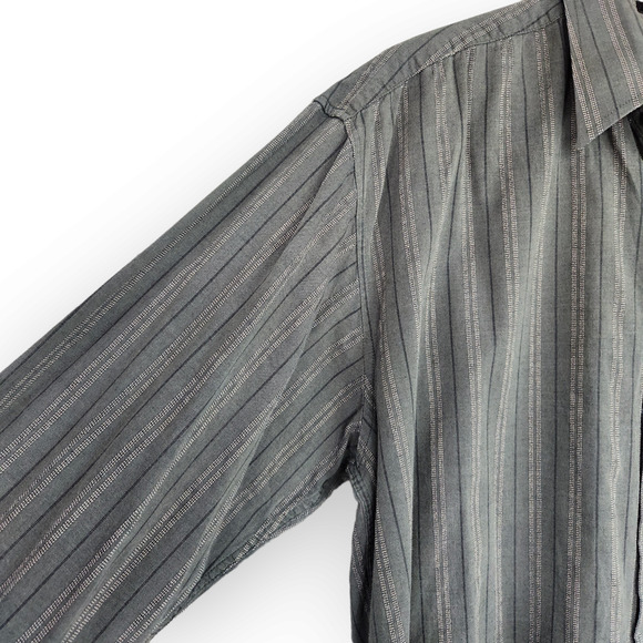 Vintage Bill Blass Green Striped Button Down Shirt Cotton L - Picture 4 of 8